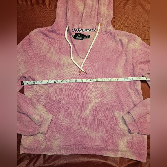Volcom "Lived In Lounge" Cropped Hoodie  New szXS Pink Tie-Dye LtWt - Picture 6 of 6